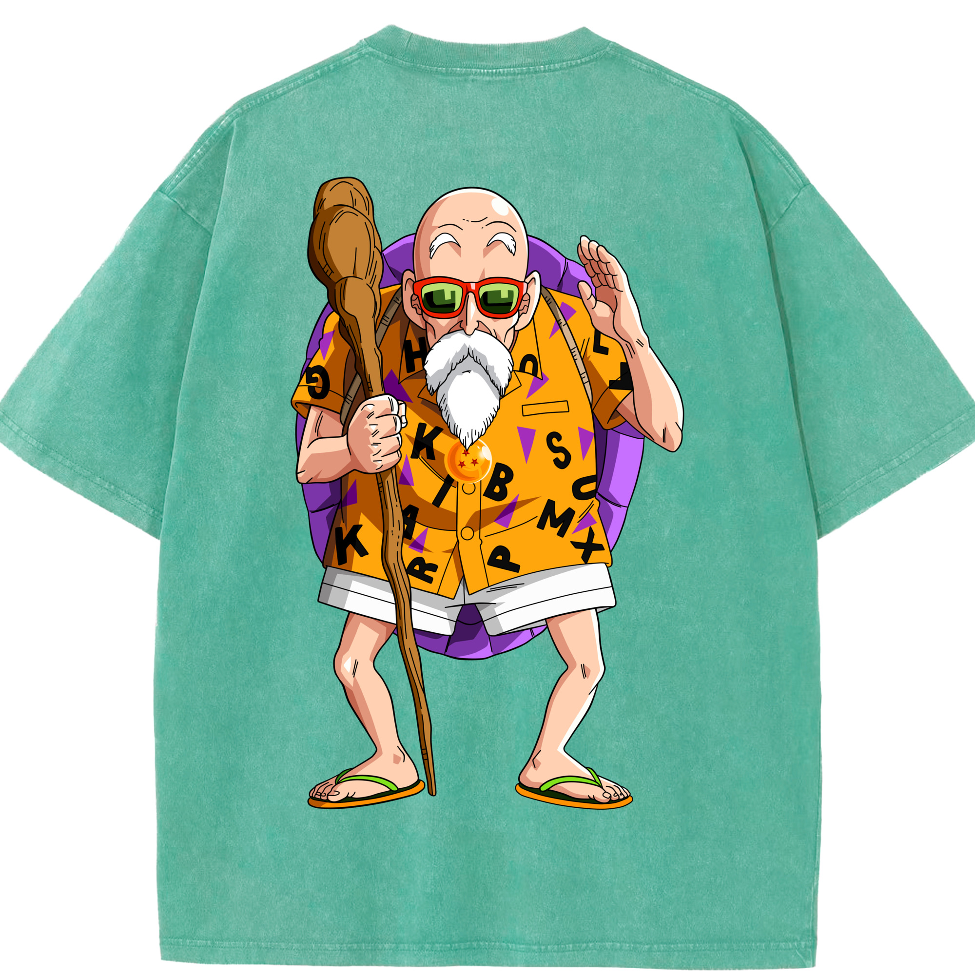（画像用） ドラゴンボール 亀仙人（かめせんにん） DRAGON BALL Master Roshi Kame Sennin 綿100% ヴィンテージ風 半袖Tシャツ（背面プリント）